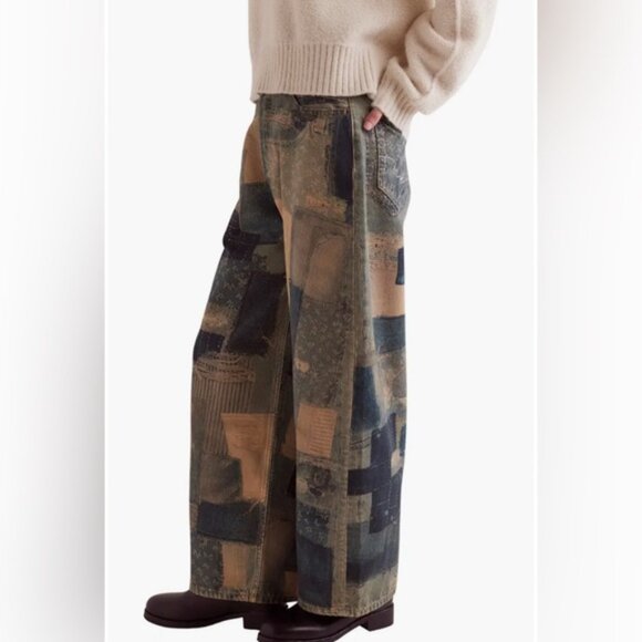NWT Free People We The Free Illusions Patchwork Barrel Leg Jeans sz 30 - Picture 10 of 11